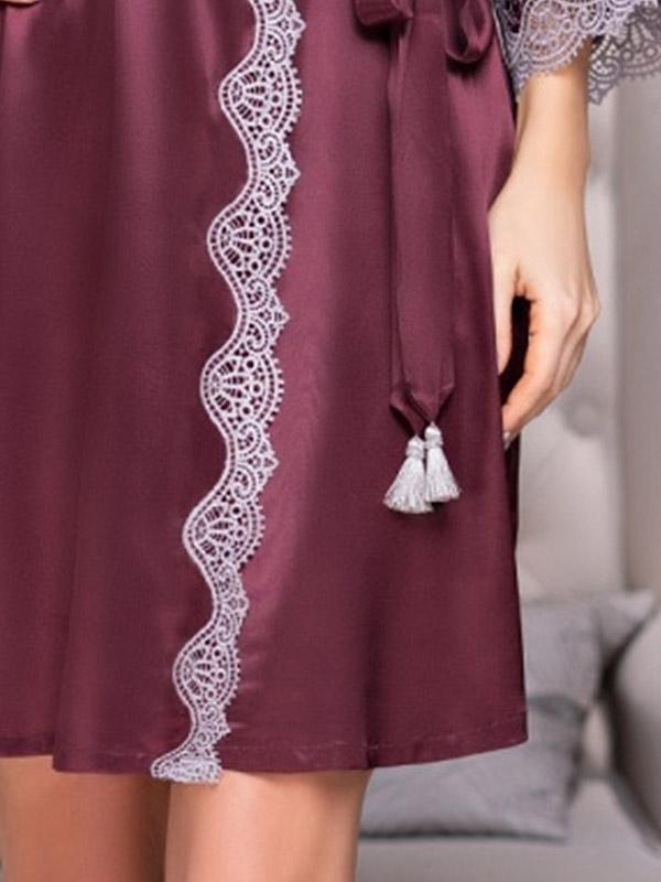 MiaMia шёлковый халат с кружевом "Laura Bordeaux"