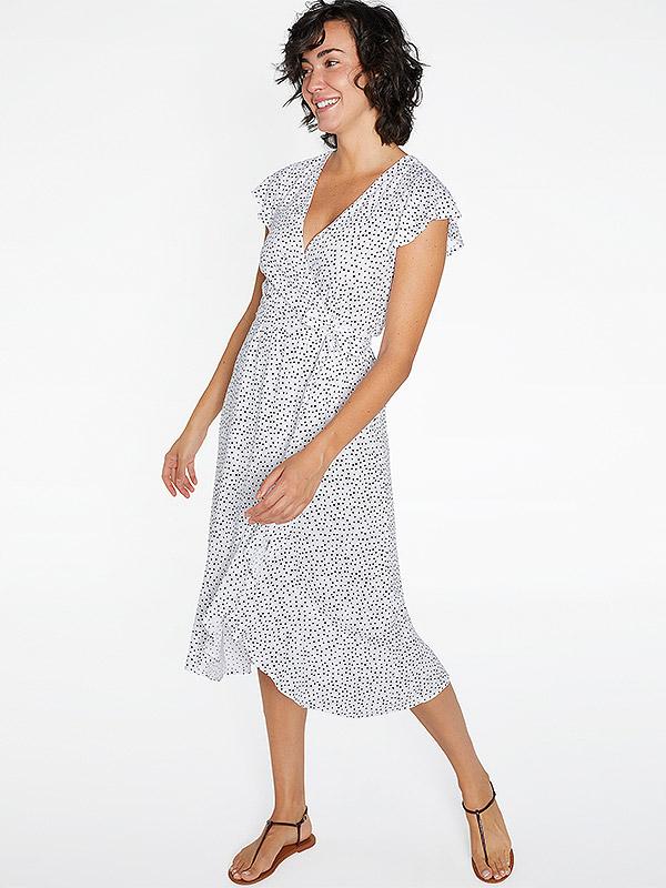 Ysabel Mora seotav viskoosist kleit "Kayla White - Black Dots"