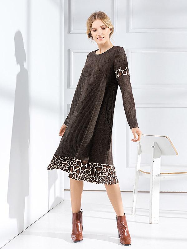 Lega kunstkarusnahaga kaunistatud kleit "Peony Black - Brown Faux Leopard Fur"