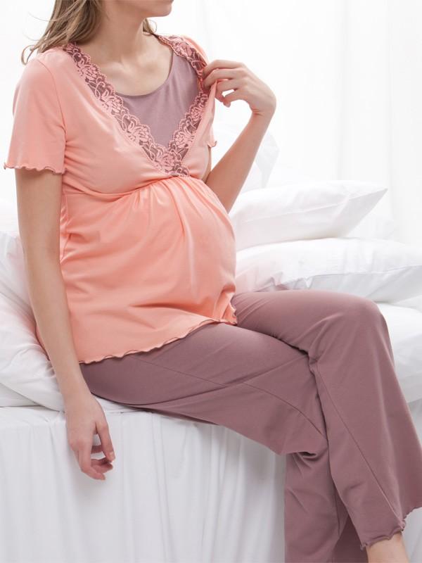 Lega puuvillane pidžaama rasedatele naistele "Daisy Peach"