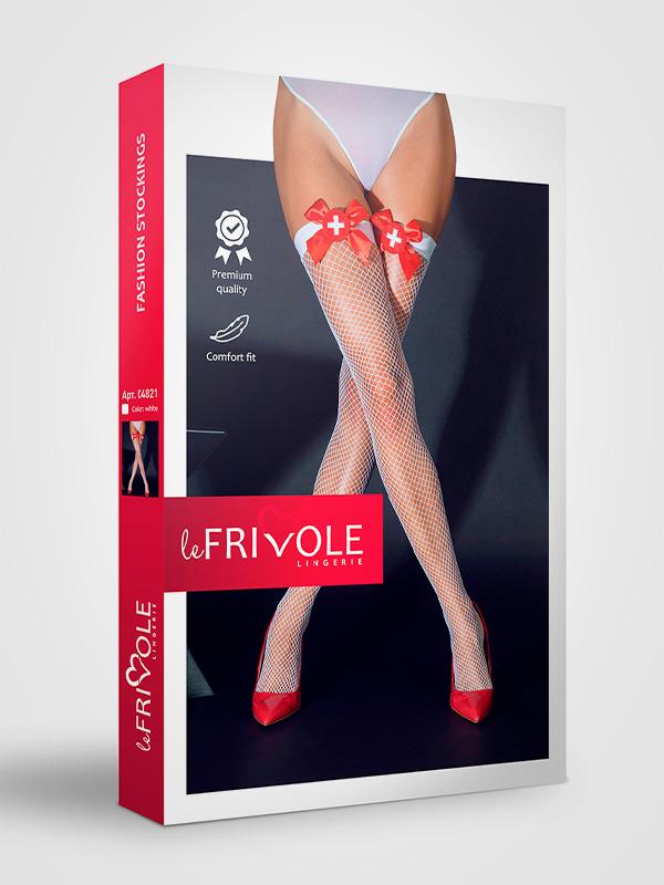 Le Frivole ажурные чулки с эластичной лентой "Azaria White - Red"