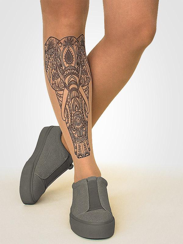 Stop & Stare чулки с татуировкой "Indian Elephant 20 Den Sun"