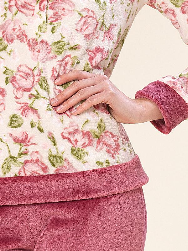 Linclalor тёплая домашняя одежда "Ailani Rose - Ecru - Green Flower Print"