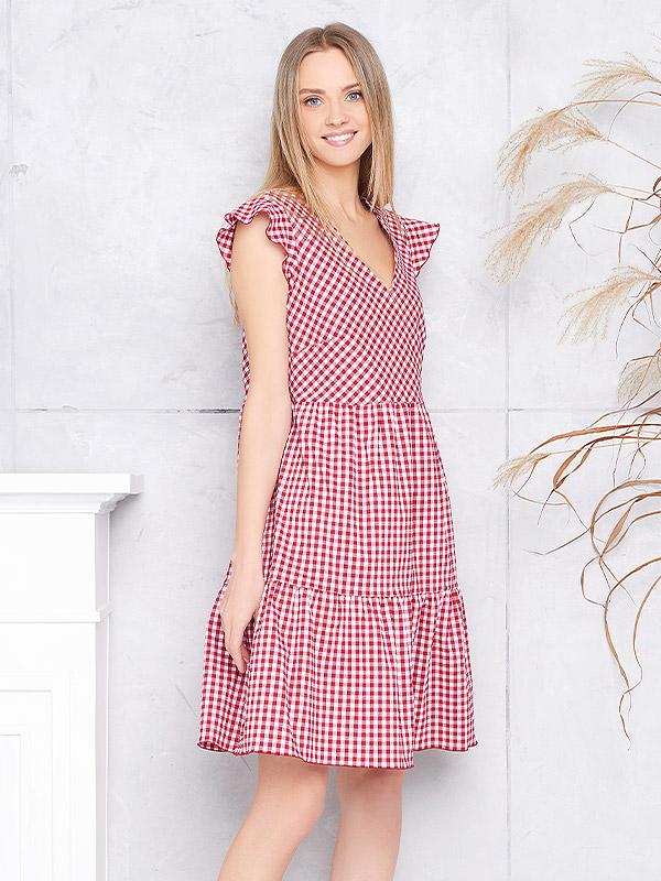 Lega A-lõikeline puuvillane kleit "Dorina Red - White Squares"