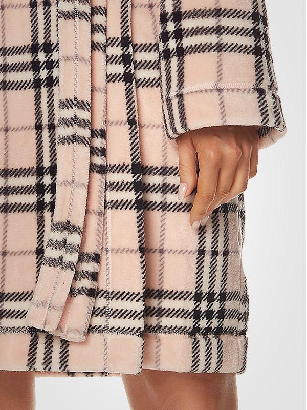 L&L lühike kapuutsiga hommikumantel "Misti Light Pink - Black Squares"