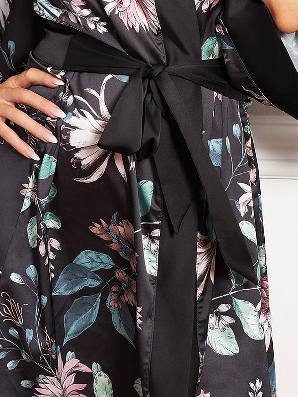 Esotiq атласный халат "Narissa Black - Multicolor Floral Print"