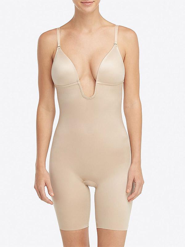 Spanx sügava kaeluse ja lühikeste pükstega korrigeeriv kostüüm "Suit Your Fancy Plunge Nude"