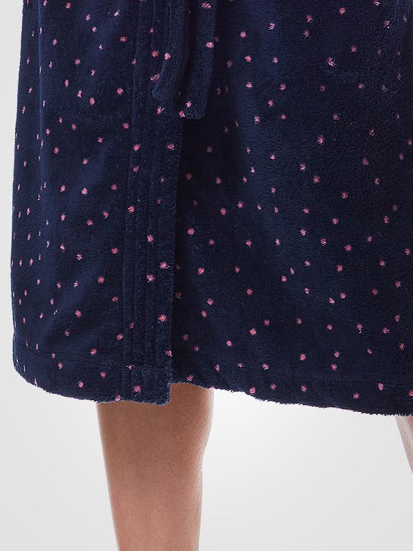 L&L pikk kapuutsiga hommikumantel "Milana Navy - Pink Dots"