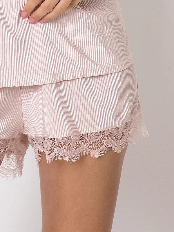 Aruelle tekstuurne lühike pitsiga pidžaama "Audrey Short Light Pink"