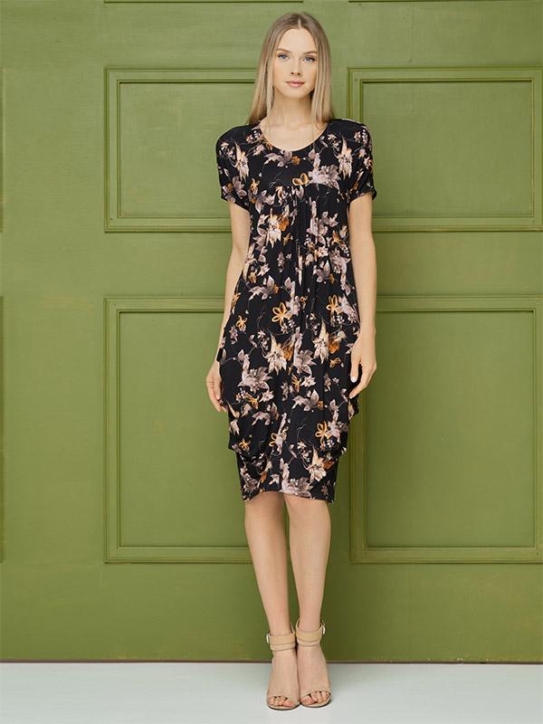 Lega вискозное летнее платье "Siri Black - Golden Flower Print"