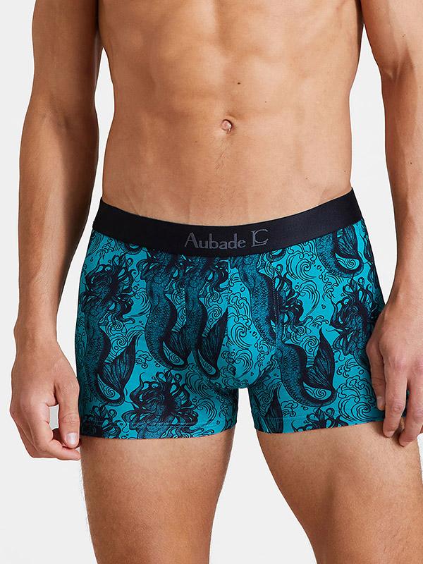 Aubade by Camille Lacourt puuvillast bokserid "Timothy Turquoise - Black"