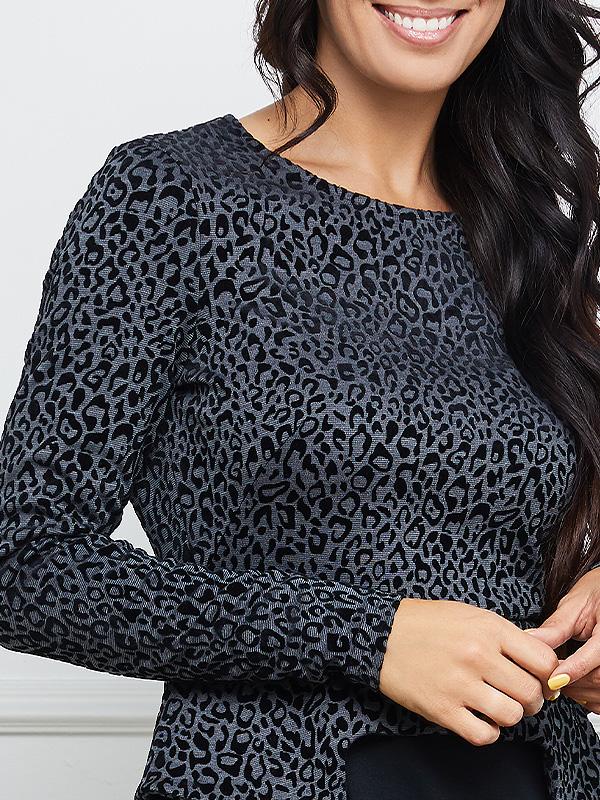 Lega платье с баской "Doreen Grey - Black Velour Cheetah Pattern"