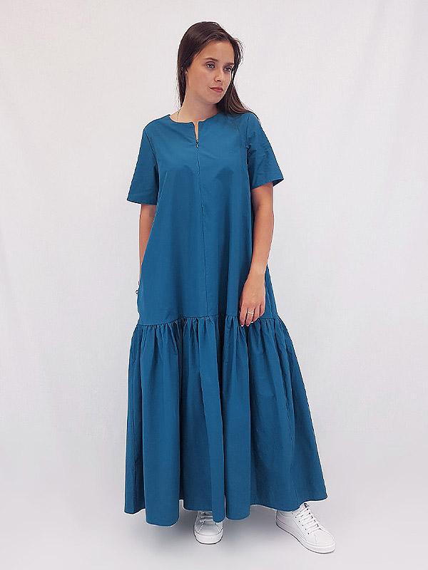 Il Vento E La Seta trapetsilõikeline pikk puuvillane kleit "Diora Sapphire"