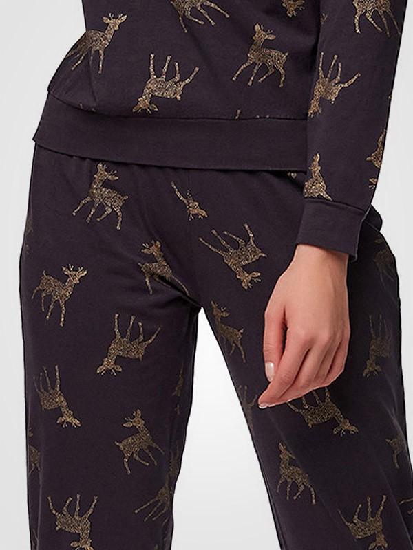Esotiq puuvillane pidžaama "Now Graphite - Gold Deer Print"