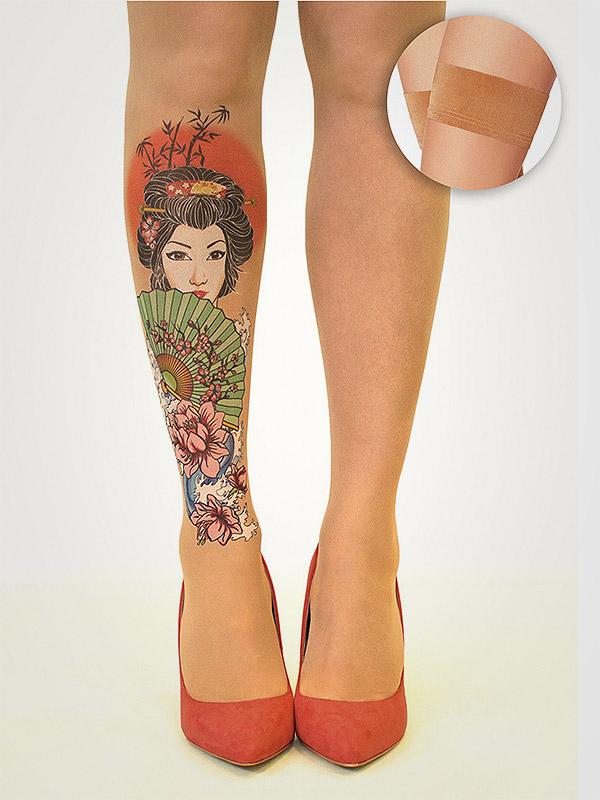 Stop & Stare чулки с татуировкой "Geisha 20 Den Sun"