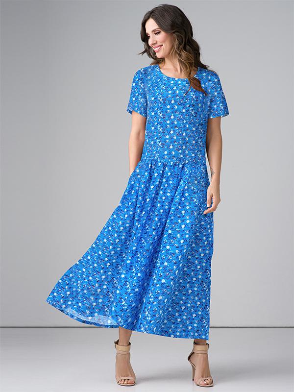 Lega льняное макси-платье "Rayana Sky Blue - White - Navy Flower Print"