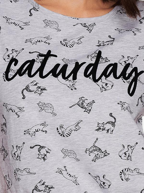 Esotiq lühike puuvillane pidžaama "Enya Melange - Black Cats Print"