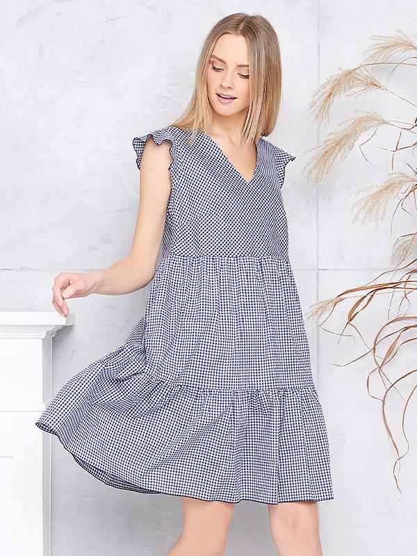 Lega A-lõikeline puuvillane kleit "Dorina Blue - White Squares"