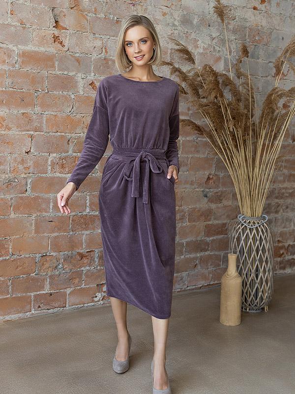 Lega длинное велюровое платье с поясом "Anahit Dusty Violet"