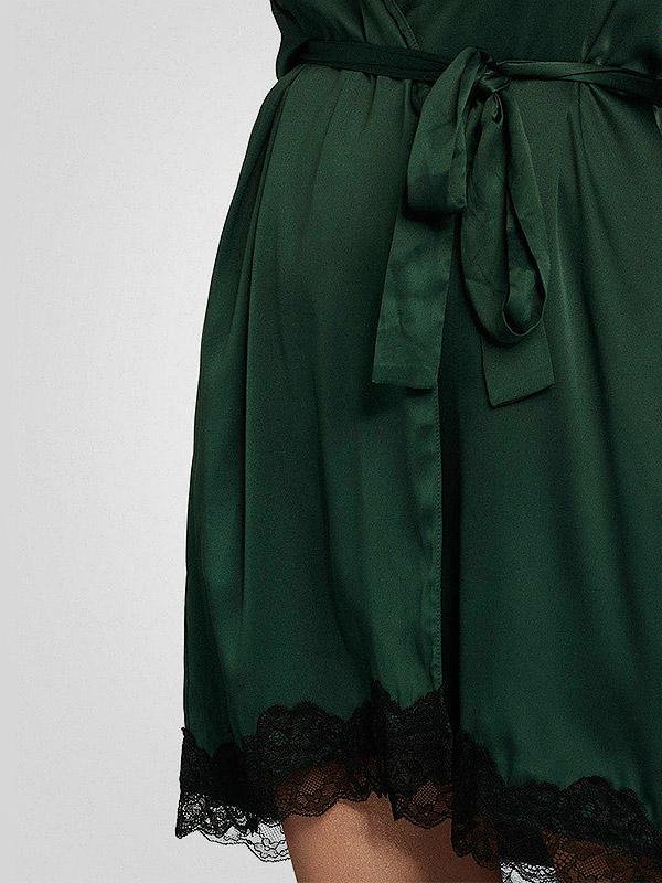 Esotiq lühike atlassist hommikumantel "Falla Dark Green - Black"
