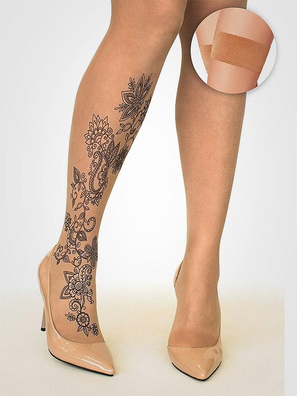 Stop & Stare чулки с татуировкой "Floral Henna 20 Den Sun"