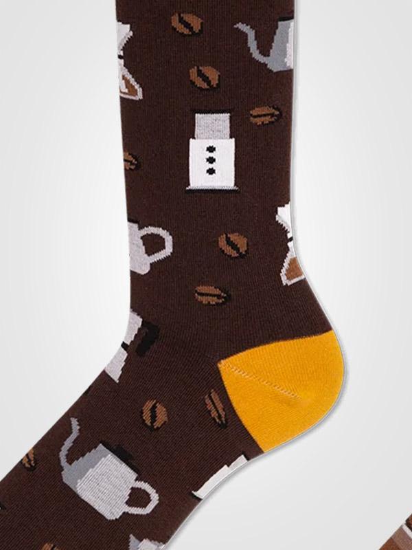 Many Mornings unisex puuvillased sokid "Coffee Lover Brown - Yellow"