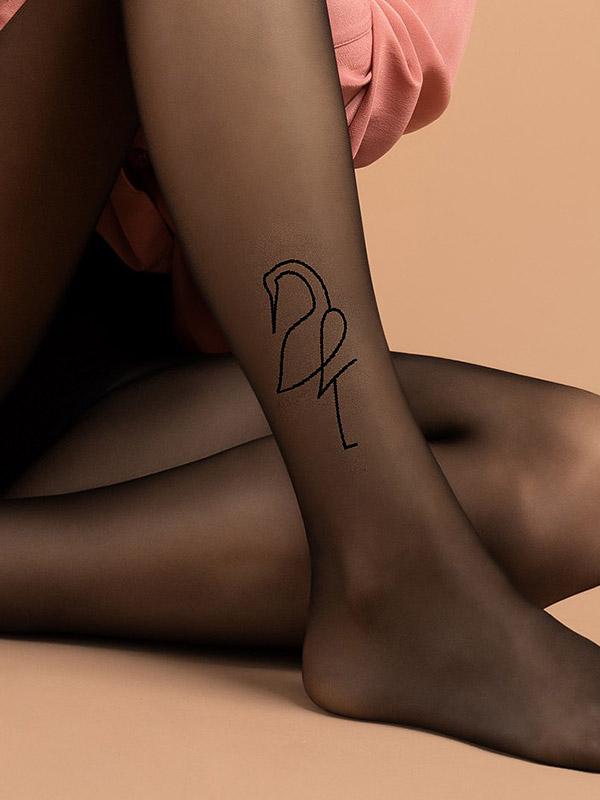 Колготки с узором Fiore "Demoiselle 10 Den Black Flamingo Tattoo"