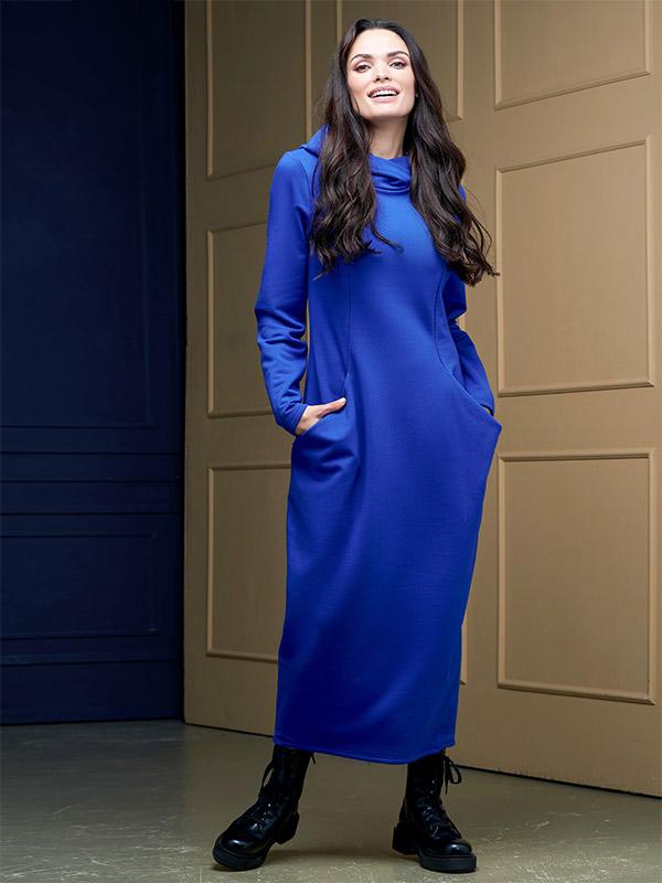 Lega kapuutsiga pikk puuvillane kleit "Patricia Royal Blue"
