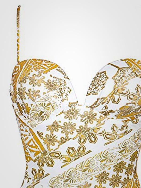 Maryan Mehlhorn цельный купальник с литыми чашечками "Orient White - Gold Ornament Print"