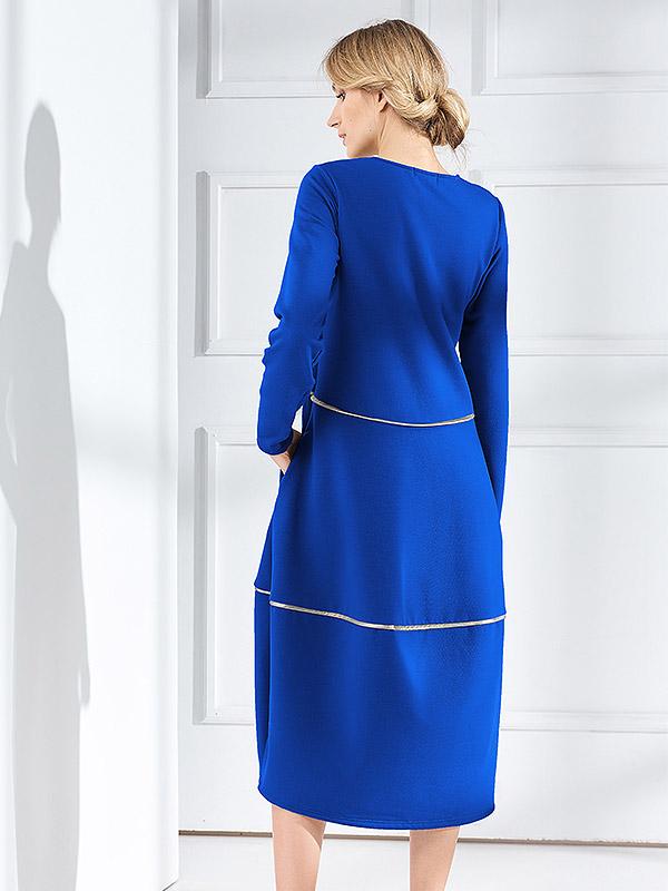Lega pikk kellukeselõikeline puuvillane kleit "Maelie Royal Blue - Silver"