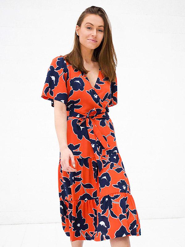 Atella viskoosist kleit "Bella Orange - Navy Flowers Print"