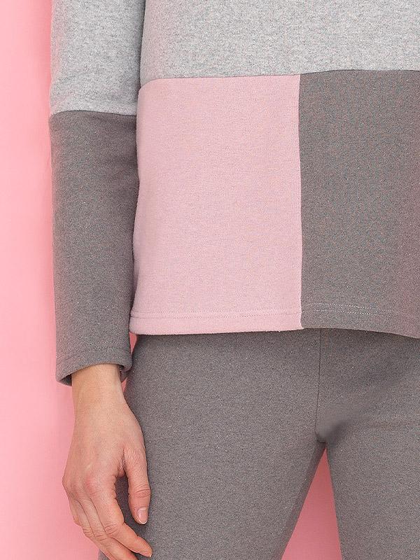 Bisbigli pikk puuvillasegusest kangast pidžaama "Milona Grey - Light Pink"