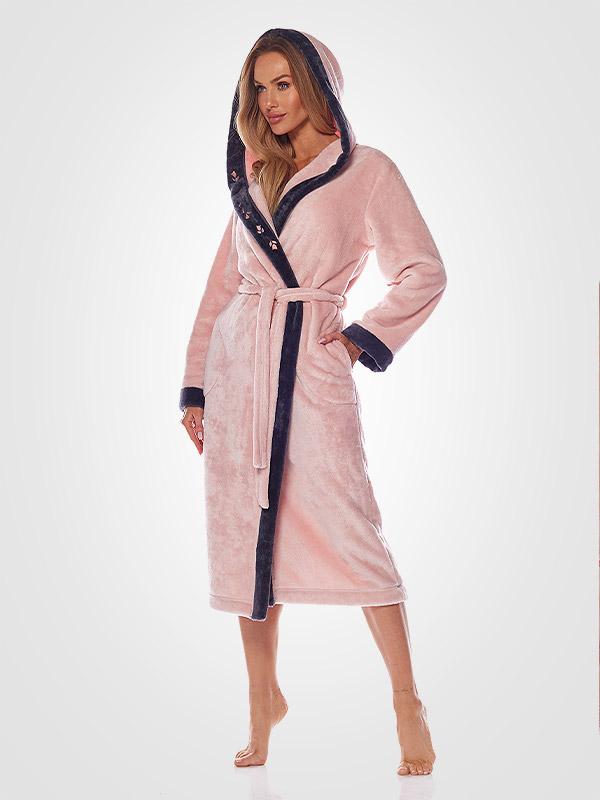 L&L длинный халат с капюшоном "Erica Pink - Grey"