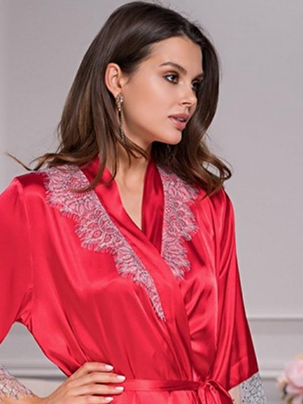 MiaMia длинный атласный халат "Indrid Long Red"