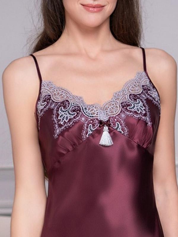 MiaMia шёлковая ночная сорочка с кружевом "Laura Bordeaux"