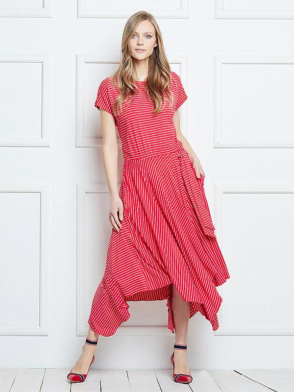 Lega viskoosist kleit "Merel Coral Red Stripes"