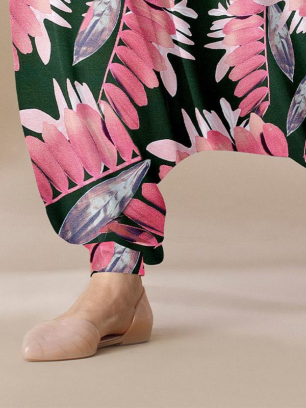 Lega вискозные штаны "Primera Green - Pink Leaf Print"
