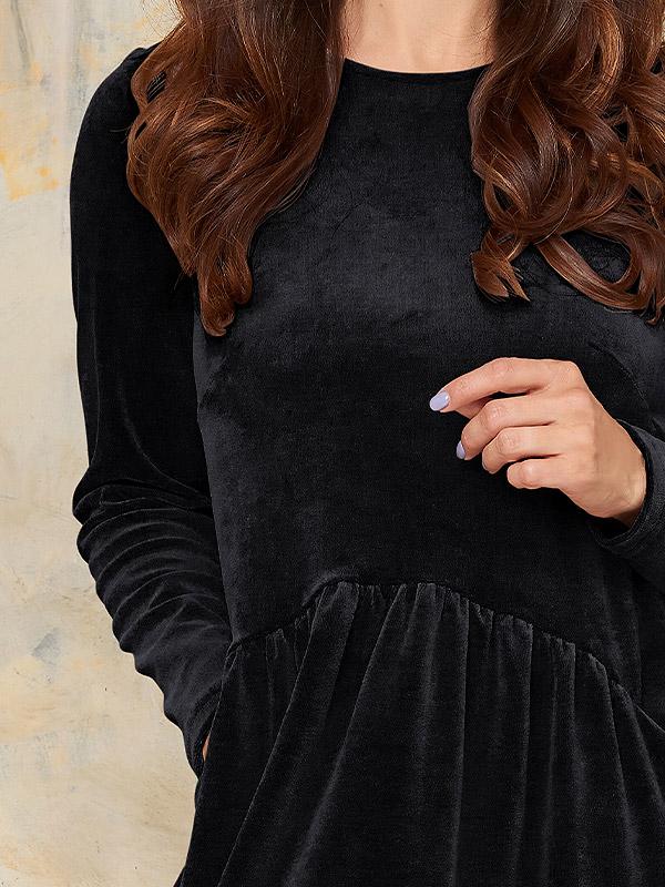 Lega laieneva lõikega puuvillane kleit "Semila Black Velour"