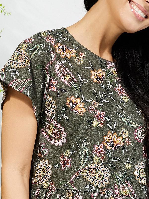 Lega блузка со льном "Begonia Khaki Flower Print"