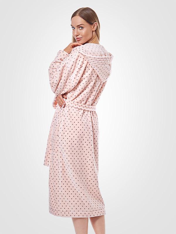L&L pikk kapuutsiga hommikumantel "Milana Pink - Grey Dots"