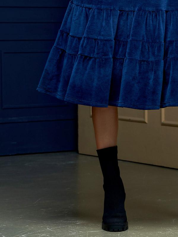 Lega laieneva lõikega puuvillane kleit "Nomeda Blue Velour"