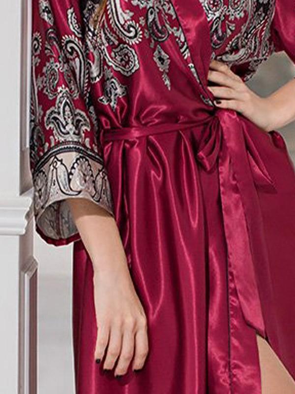 MiaMia pikk siidine hommikumantel "Justin Long Wine Ornament Print"