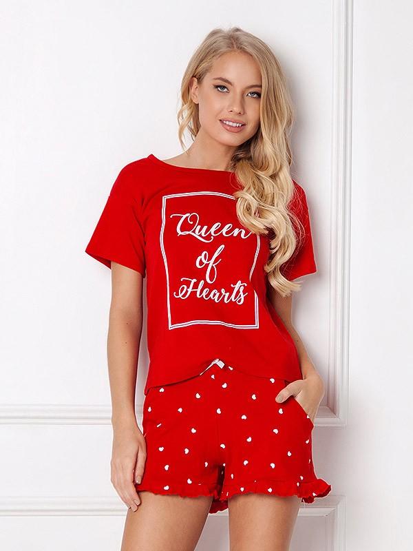 Aruelle puuvillane pidžaama "Hearty Short Red - White"