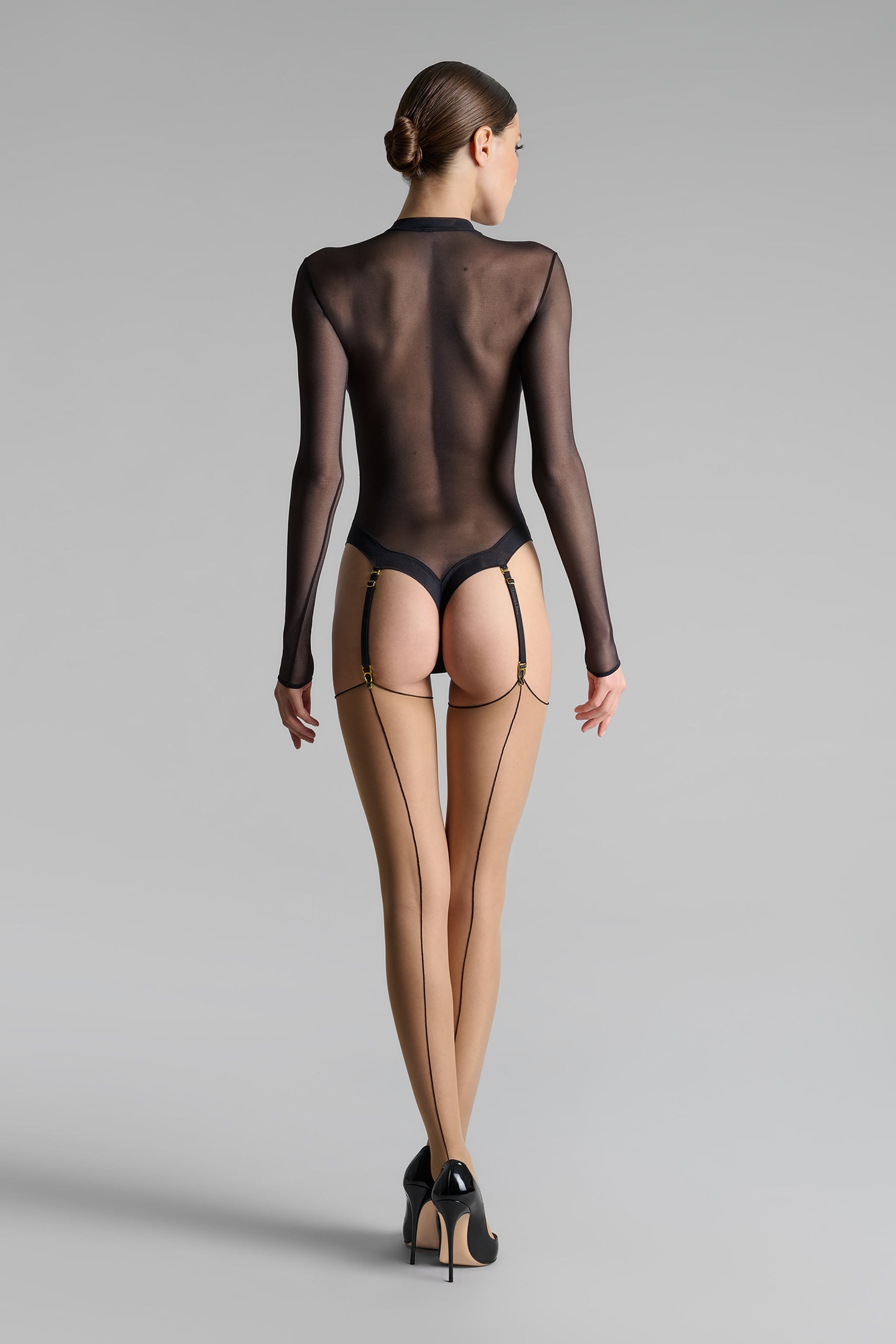Maison Close luksuslikud triibuga tagant sukad "Monica 20 Den Nude - Black"