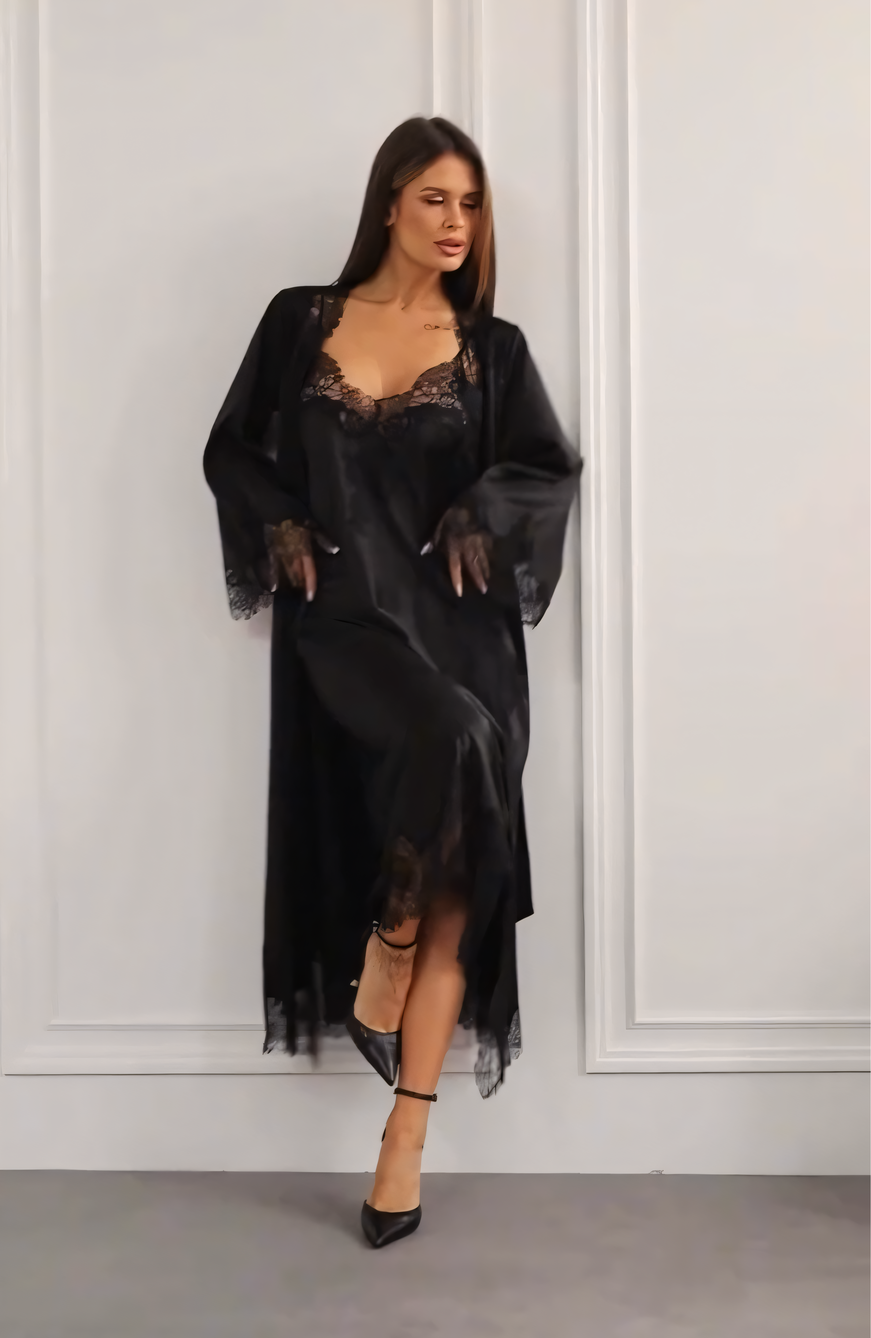 black silk dressing gown