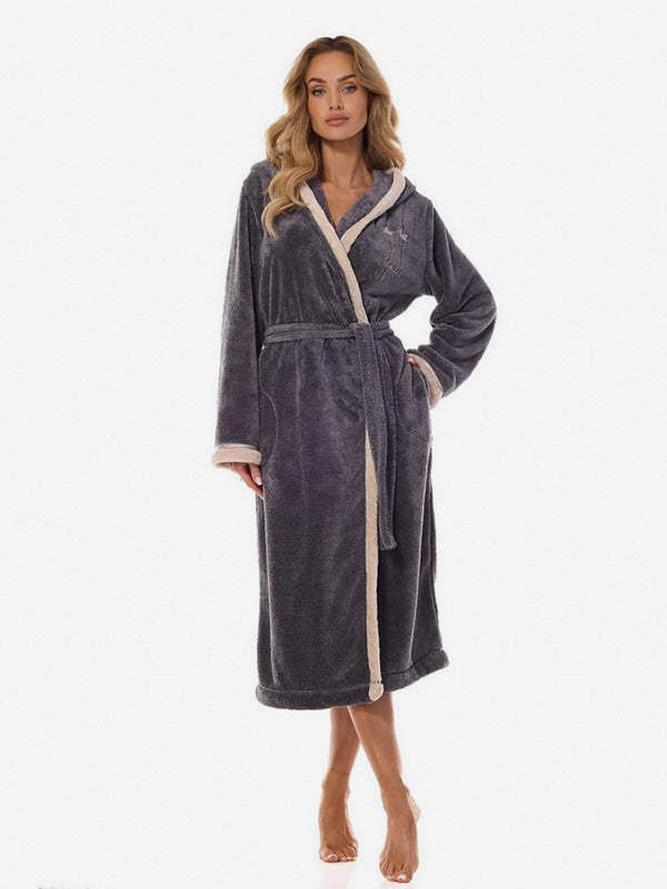 L&L Long Hooded Robe Tess Long Graphite