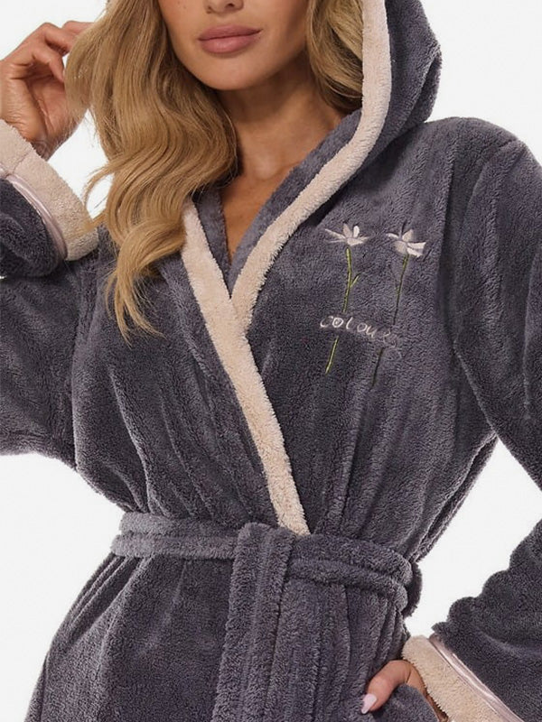 L&L Long Hooded Robe Tess Long Graphite