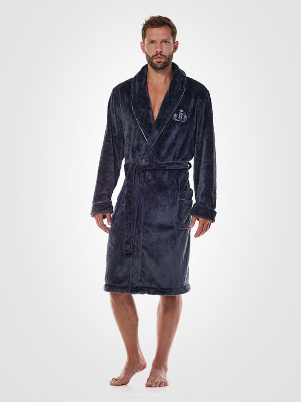 L&L Patterned Men's Robe Ready Graphite Velour