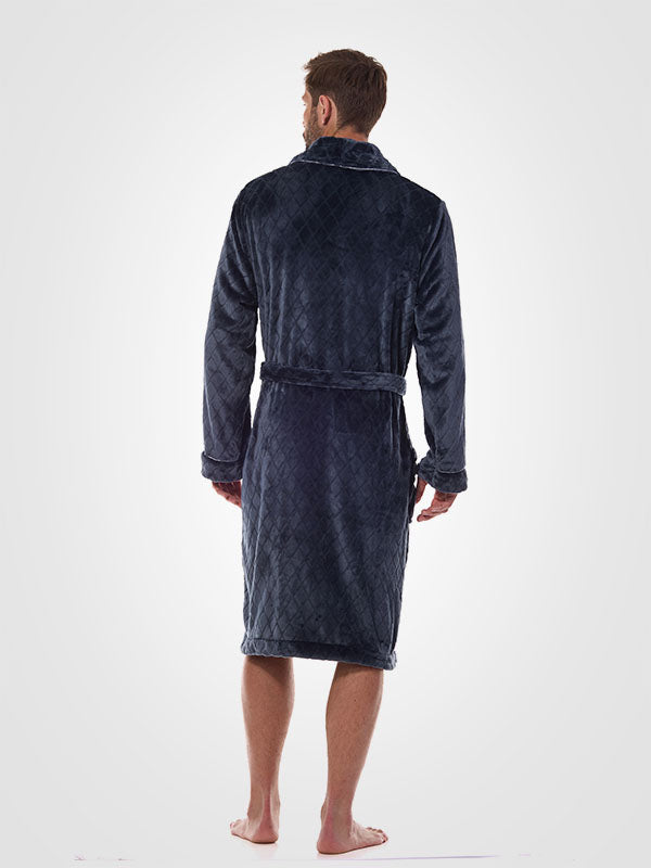 L&L Patterned Men's Robe Ready Graphite Velour