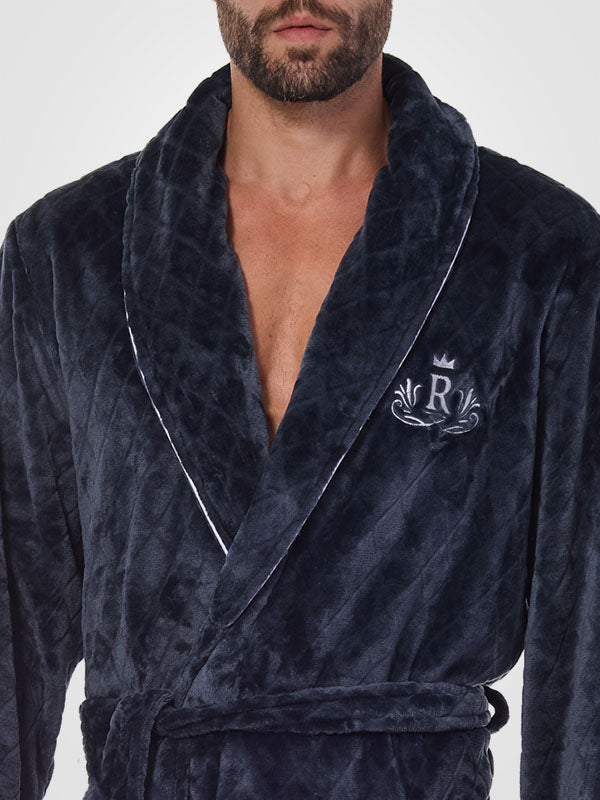 L&L Patterned Men's Robe Ready Graphite Velour